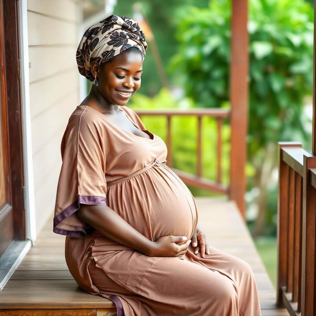 pikaso_texttoimage_pregnant-African-woman-sitting-on-a-wooden-porch-w (1)